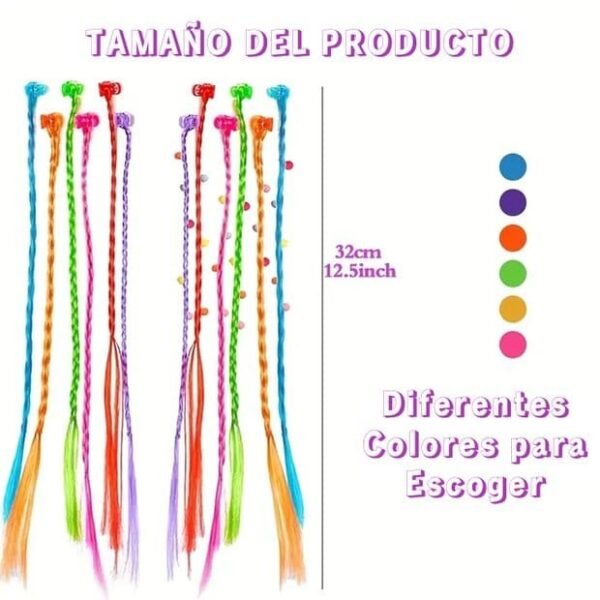 18 Piezas de Extensiones de Cabello con Trenzas de Colores Accesorios para el Cabello para Niña y Niño, Coletas Trenzadas de Arcoíris de Nylon de Alta Calidad, Colores Varios