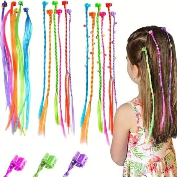 18 Piezas de Extensiones de Cabello con Trenzas de Colores Accesorios para el Cabello para Niña y Niño, Coletas Trenzadas de Arcoíris de Nylon de Alta Calidad, Colores Varios