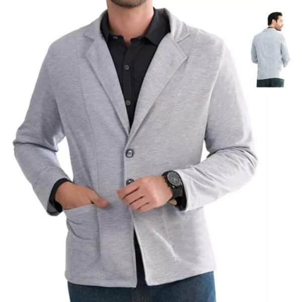 Blazer Elegante para Hombre Chaqueta de Traje de Dos Botones con Bolsillos de Poliéster Color Gris