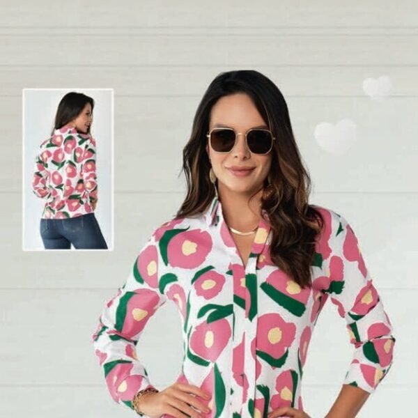 Blusa Encantadora con Estampado Floral Elegante y Simple de Mangas Largas Esencial para Dama Estilo Primavera Verano de Poliéster Colores Varios