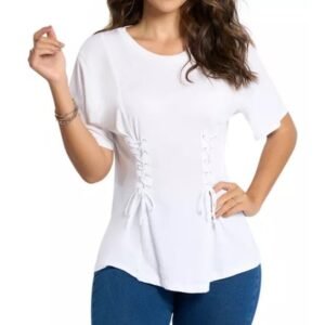 Blusa Mangas Cortas con Detalle de Lazos al Frente Blusa Elegante para Mujer de Algodón Colores Varios