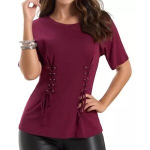 Blusa Mangas Cortas con Detalle de Lazos al Frente Blusa Elegante para Mujer de Algodón Colores Varios