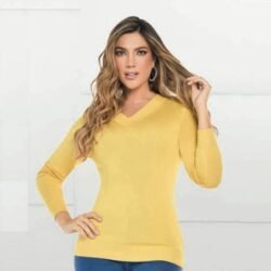 Buzo Cuello en V con Mangas Largas Blusa Jersey Casual de Punto para Mujer de Poliester Colores Varios