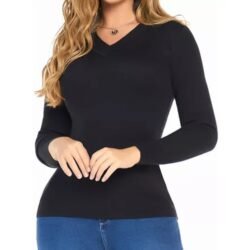 Buzo Cuello en V con Mangas Largas Blusa Jersey Casual de Punto para Mujer de Poliester Colores Varios