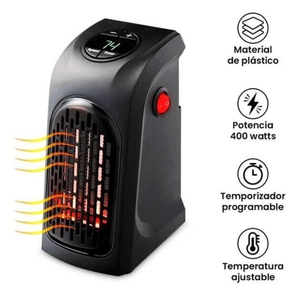 Calentador Eléctrico Portátil De 400W Para Habitación, Ventiladores De Calefacción Cálidos de 15 a 32°C, Mini Calentador De Manos Para Oficina de ABS Color Negro