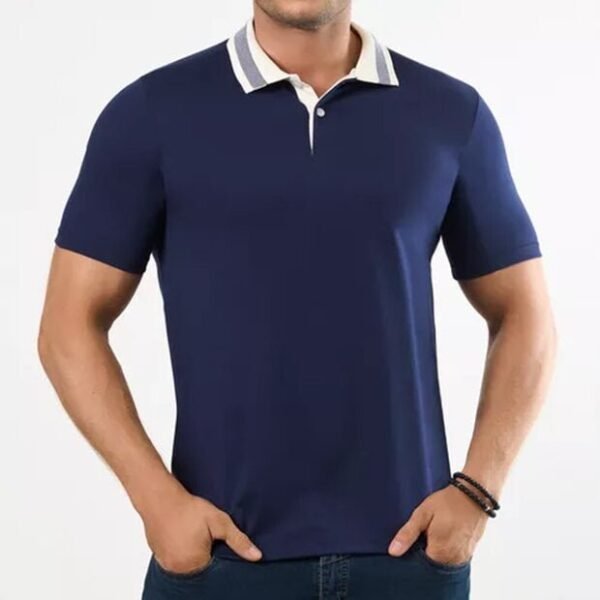 Camiseta Polo Unicolor con Cuello Doble Tono Polo Casual para Hombre de Poliéster Colores Varios