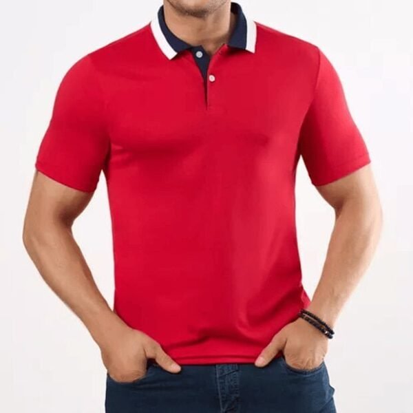 Camiseta Polo Unicolor con Cuello Doble Tono Polo Casual para Hombre de Poliéster Colores Varios