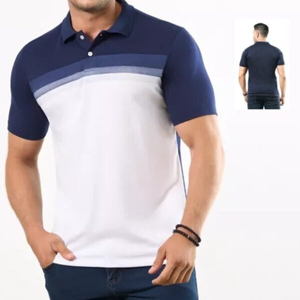 Camiseta Polo con Detalles Horizontales Polo Casual a la Moda para Hombre de Poliéster Colores Varios