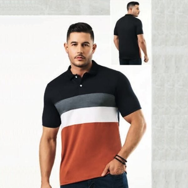 Camiseta Polo con Detalles Horizontales Polo Casual a la Moda para Hombre de Poliéster Colores Varios