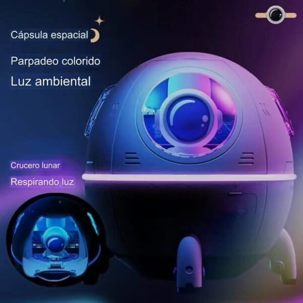 Cápsula de Espacio Humidificador de Niebla Fresca: Difusor de Aromaterapia con Luces LED y diseño de Astronauta Adorable Ultrasónico USB Con Astronauta de ABS Colores Varios