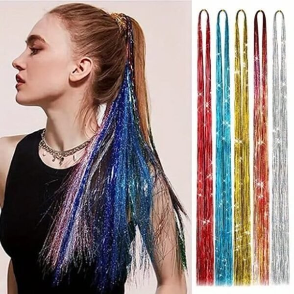 Extensiones de cabello brillantes de Halloween, Colorido brillante metálico para fiestas, festivales y cosplay Cada paquete contiene aproximadamente 200 hebras de Plástico Colores Varios