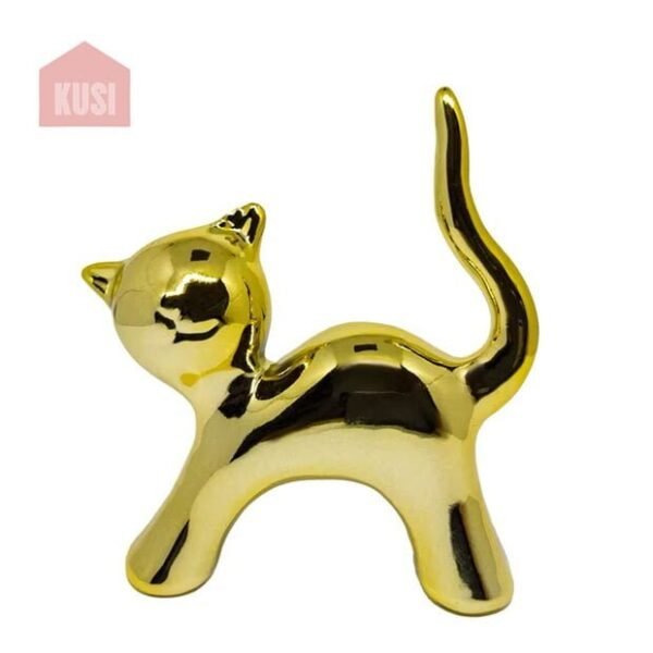 Gato de Decoración Dorado, Soporte para Joyería, Pendientes y Llaves Estatua Decorativa de Cerámica Recubierta con Esmalte Dorado de Lujo de Cerámica Color Dorado