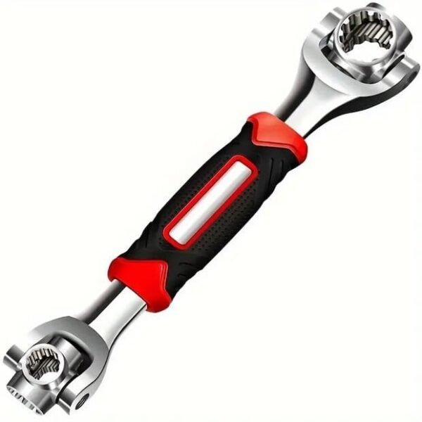 Llave de Tubo Multiusos 52 en 1 con Agarre Antideslizante, Cabeza Giratoria 360° - Construcción Metálica Duradera para Pernos de 6 Puntos, 12 Puntos, Spline, Cuádruple, Cuadrado de Acero Color Plateado