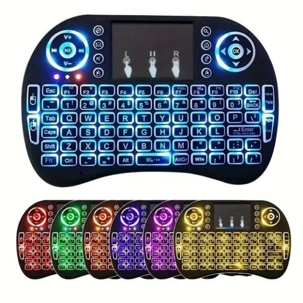 Mini Teclado Inalámbrico con Retroiluminación, Trackpad Recargable, Soporte Multilingüe, Batería de Polímero de Litio de 300 mAh, Cable USB Incluido de ABS