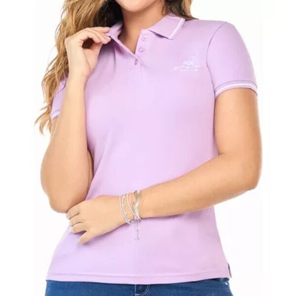 Polo Tejido para Mujer Polo Casual con Líneas Blancas en Cuello y Mangas de Algodón Colores Varios