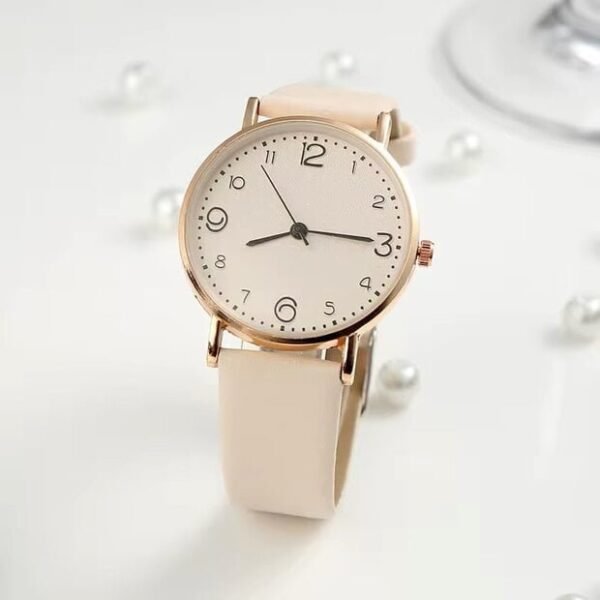 Reloj de Pulsera de Cuarzo para Mujer, Estilo Elegante y a la Moda Casual de Cuerina Color Blanco Hueso