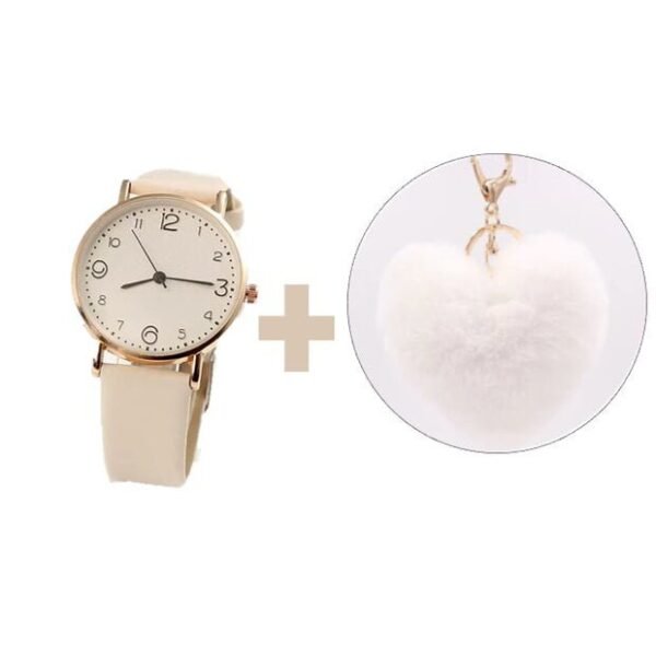 Reloj de Pulsera de Cuarzo Color Blanco Hueso + Llavero Pompón