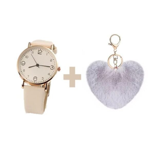 Reloj de Pulsera de Cuarzo Color Blanco Hueso + Llavero Pompón