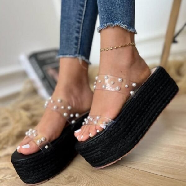 Sandalias de Plataforma para Mujer con Detalles de Perlas Con Protección en ABS