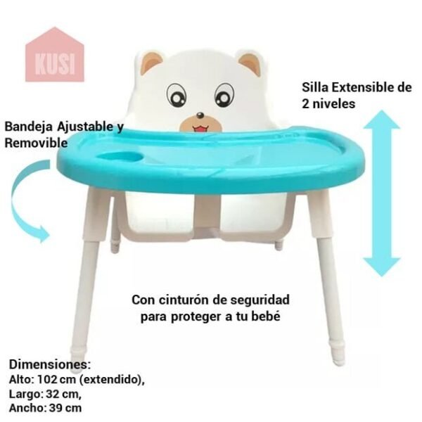 Silla 2 en 1 Extensible para Comedor Portátil para Bebé con Cinturón de Seguridad Silla Multifuncional para el Hogar y Viajes con Bandeja Ajustable de ABS Colores Varios