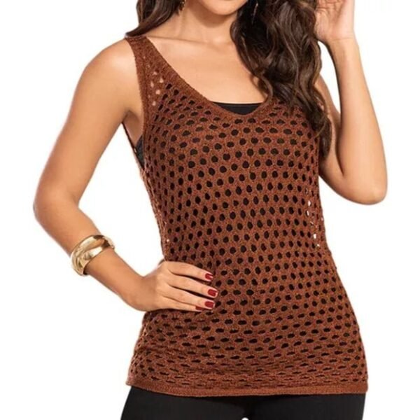 Top Hueco sin Mangas Estilo Crochet Camiseta sin Mangas de Punto Perfecto para Verano y Primavera de Acrílico Colores Varios