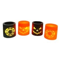 Vela Calabaza con Cara Fantasma de Halloween Set 4 Piezas Lámpara de Decoración Electrónica Led sin Humo de Plástico Colores Varios